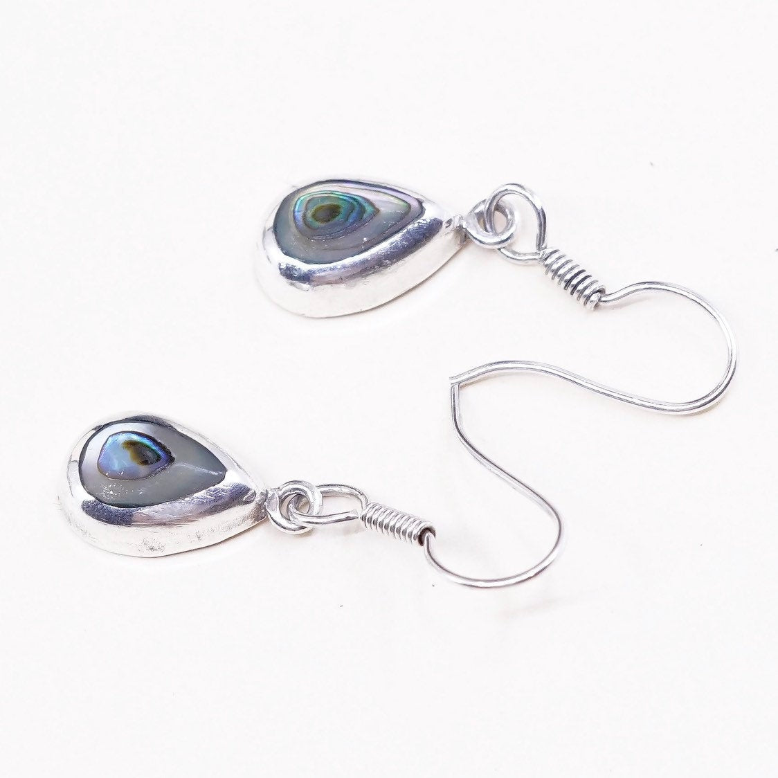 VTG sterling silver handmade earrings, Mexico 925 w/ teardrop abalone
