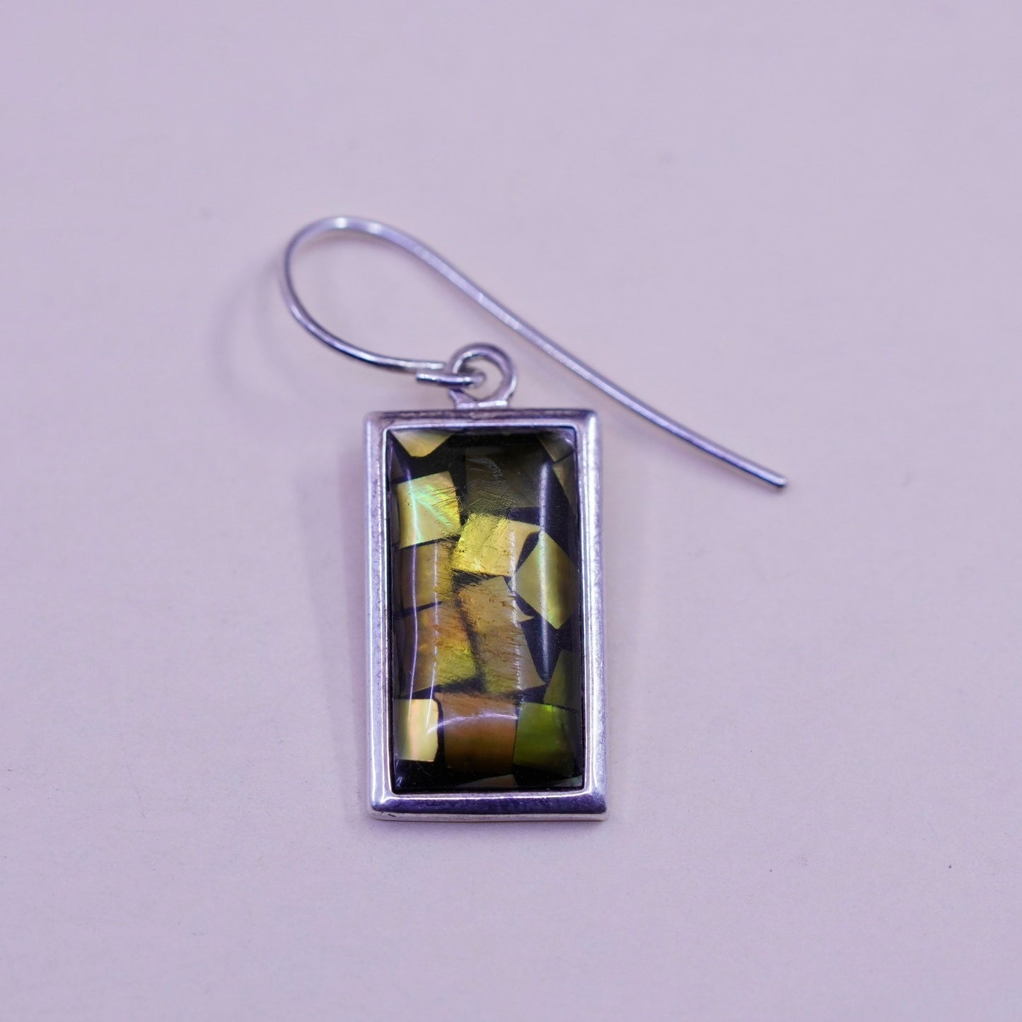 Vintage sterling silver handmade rectangular earrings, Mexico 925 with abalone