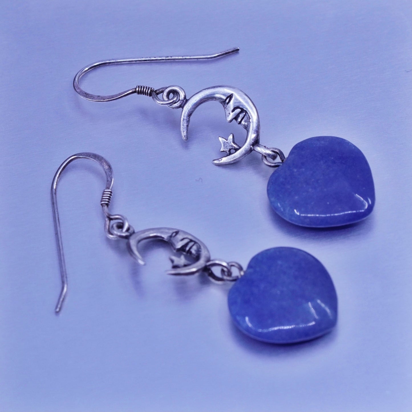 vtg jewelry | handmade Sterling 925 silver sodalite heart earrings moon face