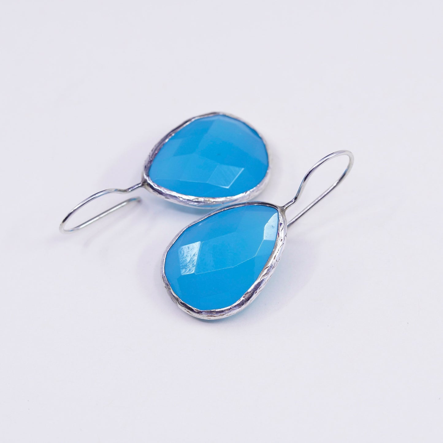Vintage Sterling 925 silver handmade earrings with teardrop Chalcedony