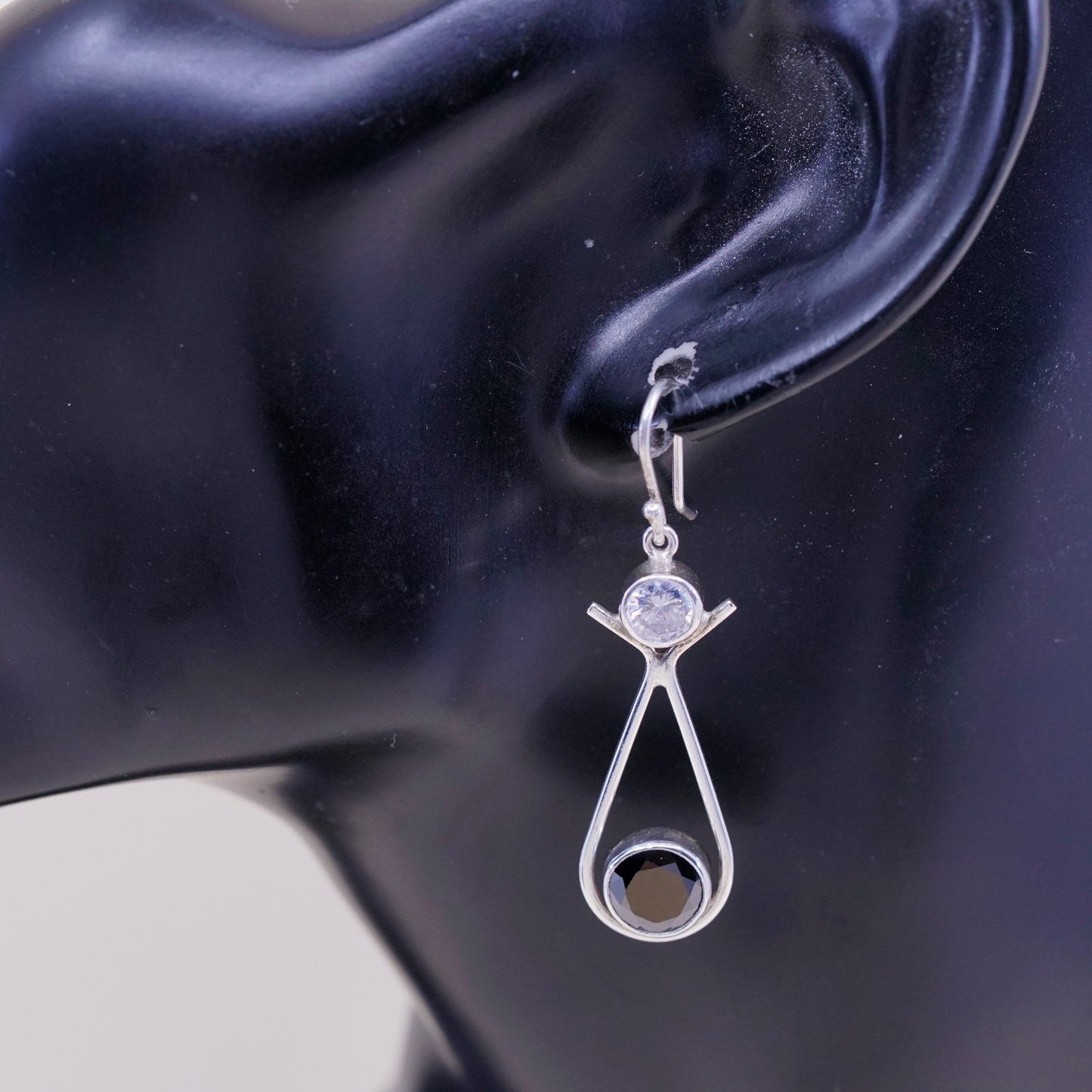 Vintage 925 Sterling silver clip on earrings with hematite and Cz