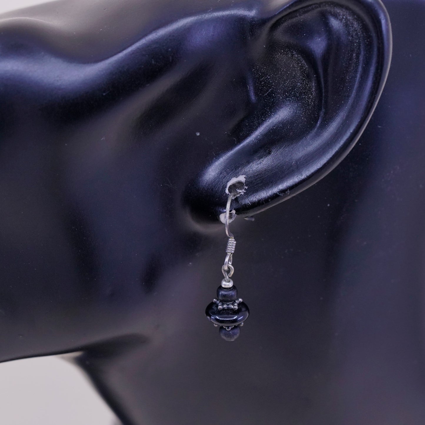 Vintage Sterling 925 silver handmade earrings with obsidian