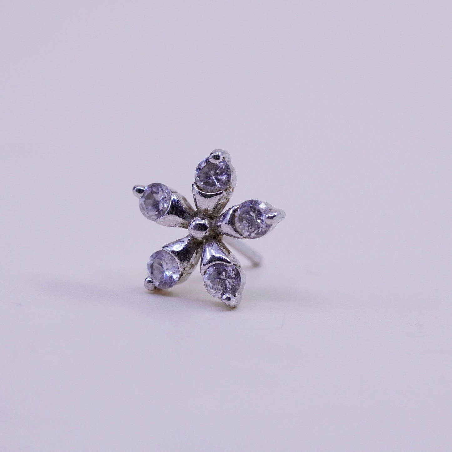 Vintage Sterling silver handmade earrings, 925 flower studs with cz