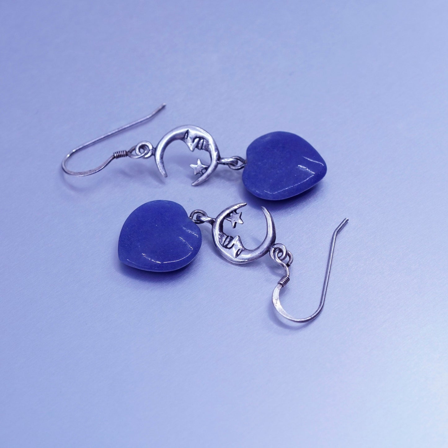 vtg jewelry | handmade Sterling 925 silver sodalite heart earrings moon face