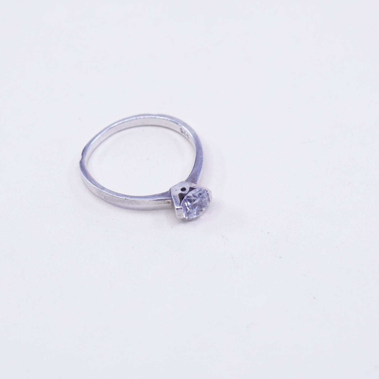 Size 7.25, Vintage sterling silver handmade ring, engagement ring with cz