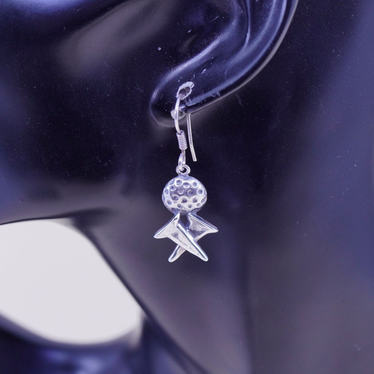 Vintage Sterling silver handmade earrings, 925 golf ball dangles