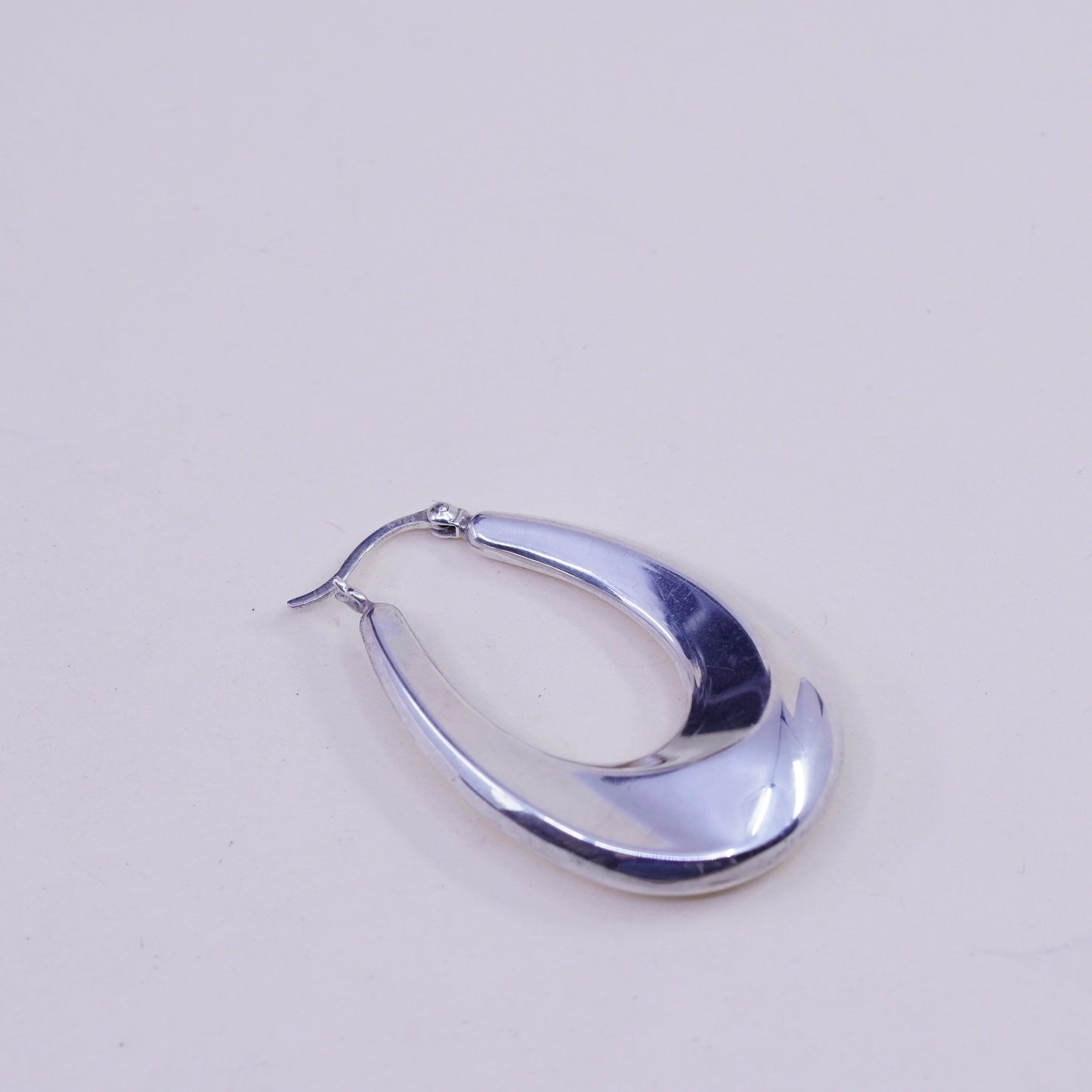 1.25” Vintage sterling silver oval earrings, minimalist primitive Huggie hoops