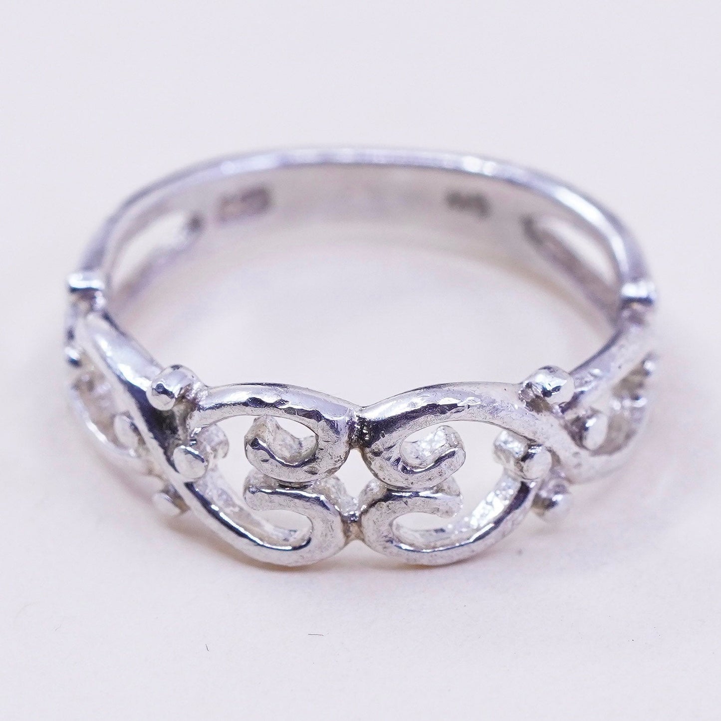 Size 6.75, vintage sterling silver handmade ring, filigree 925 band