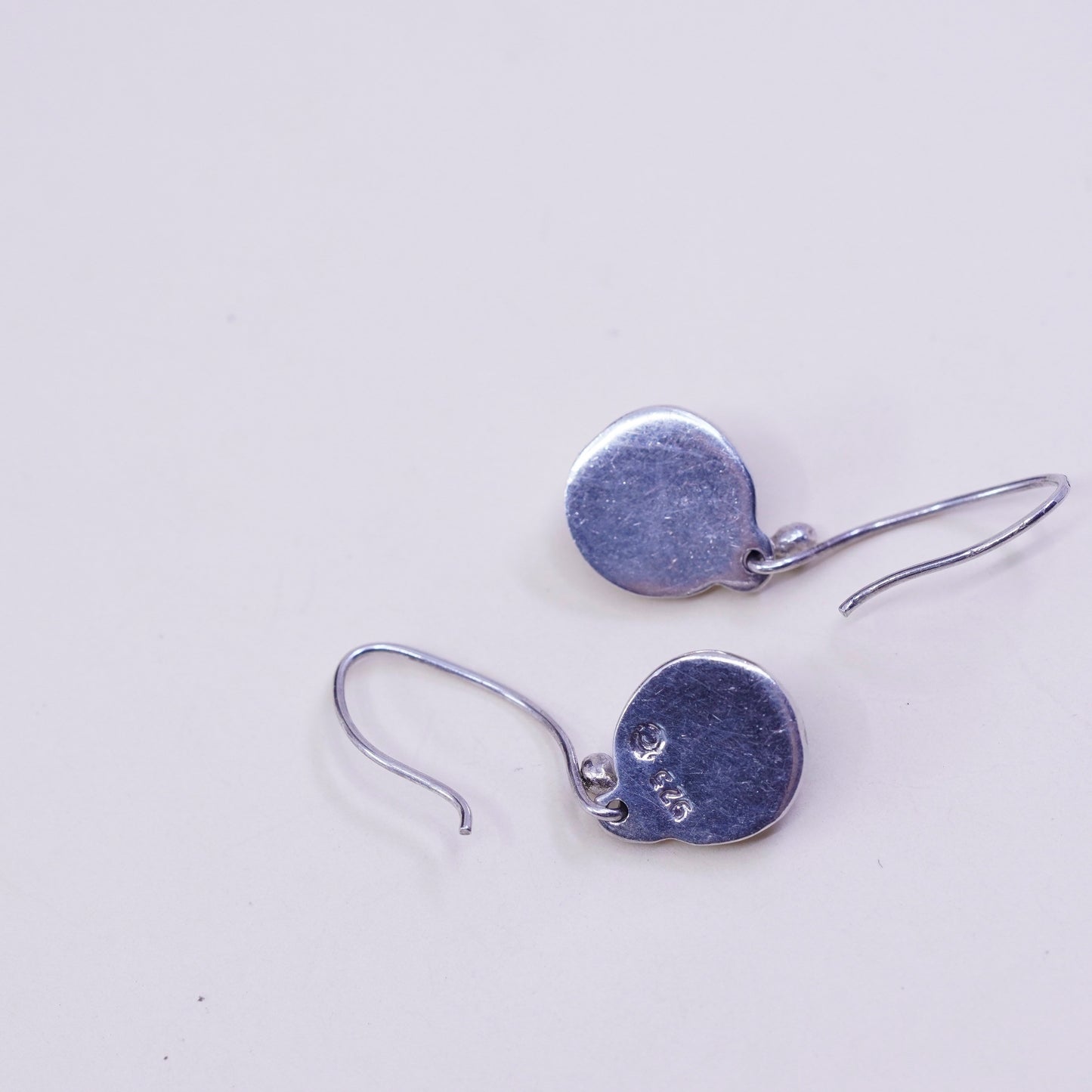 Vintage sterling silver handmade earrings, 925 drops with amethyst, stamped 925