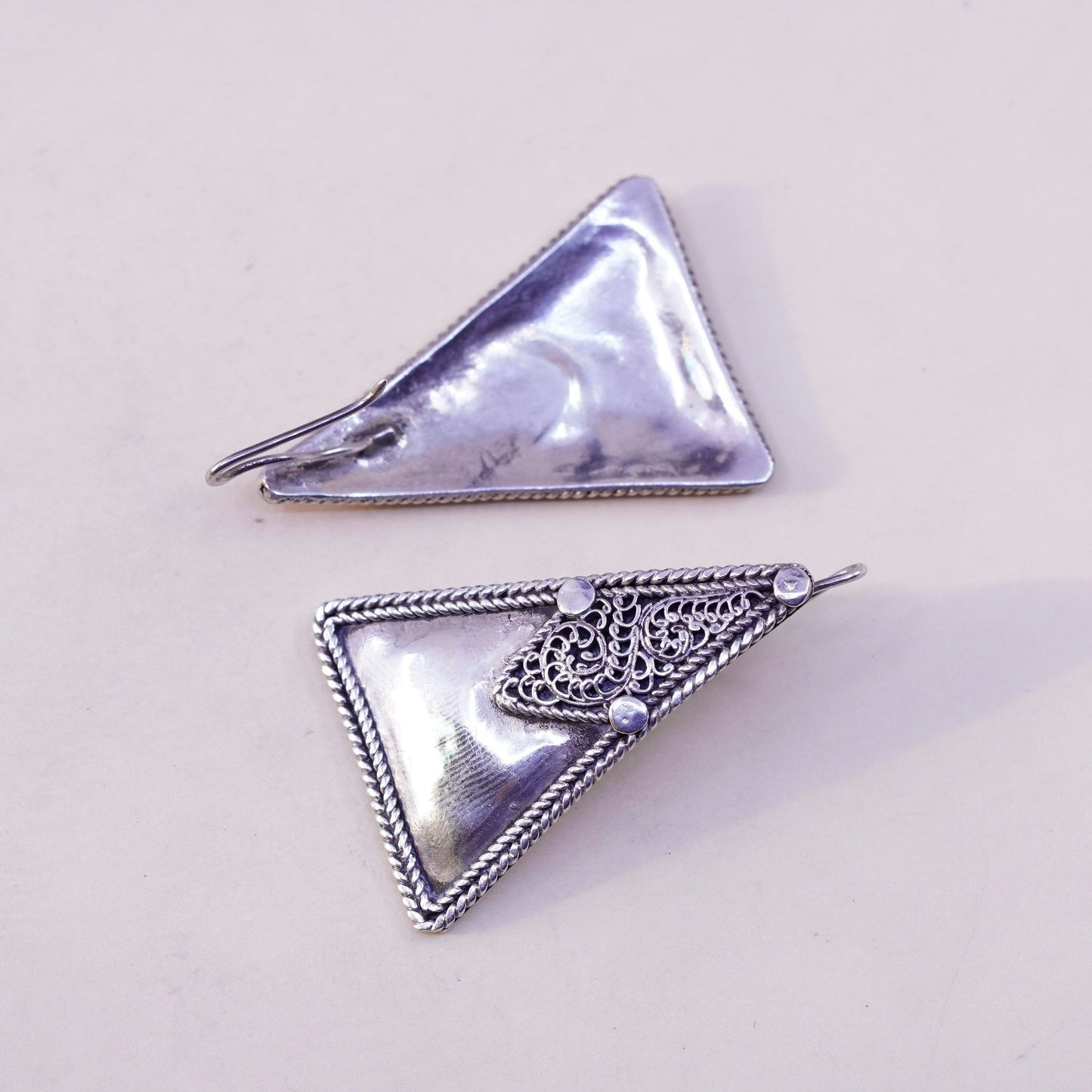 Vintage Sterling silver handmade earrings, 925 silver triangular dangles