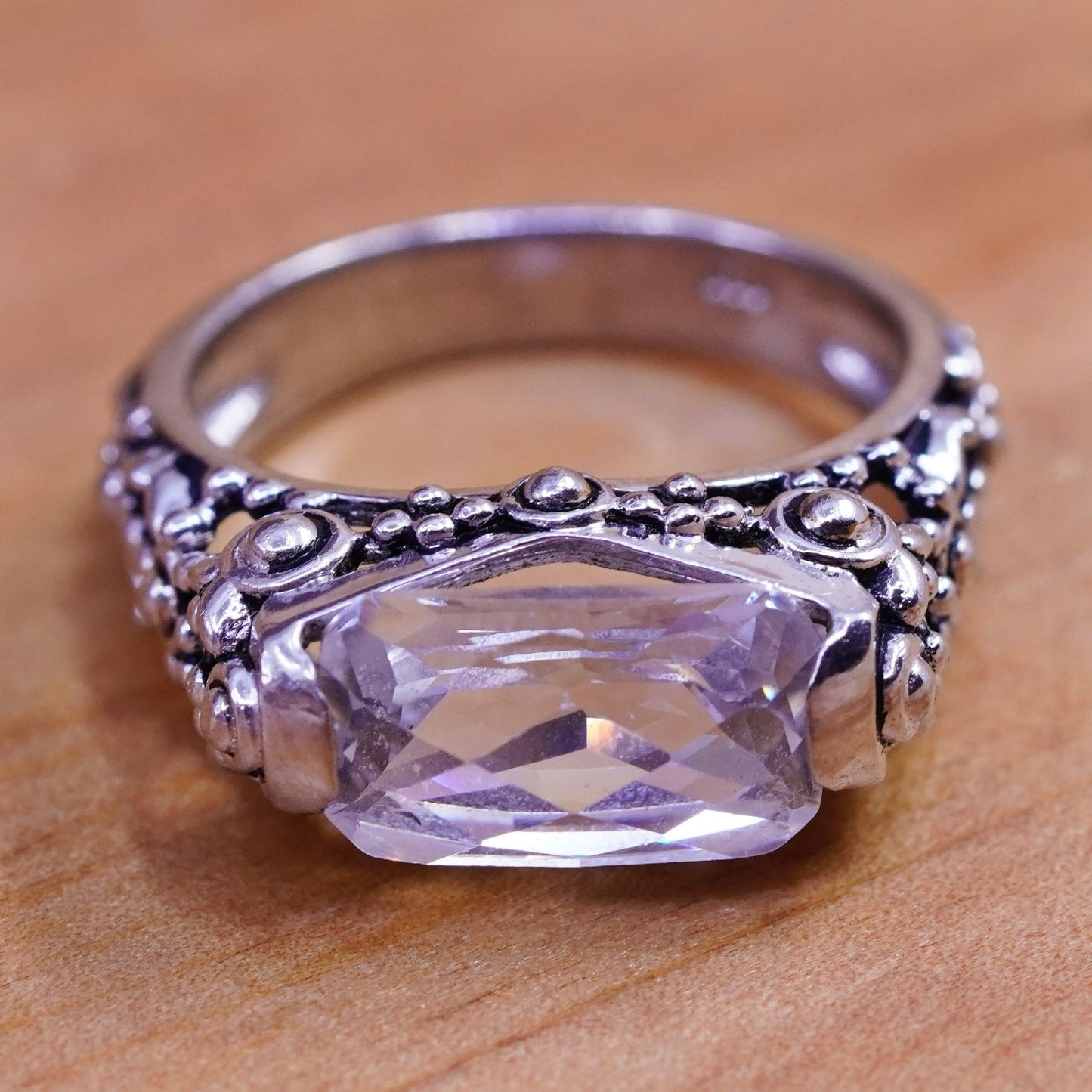 Size 7, vintage Sterling silver handmade ring, 925 filigree band with cz