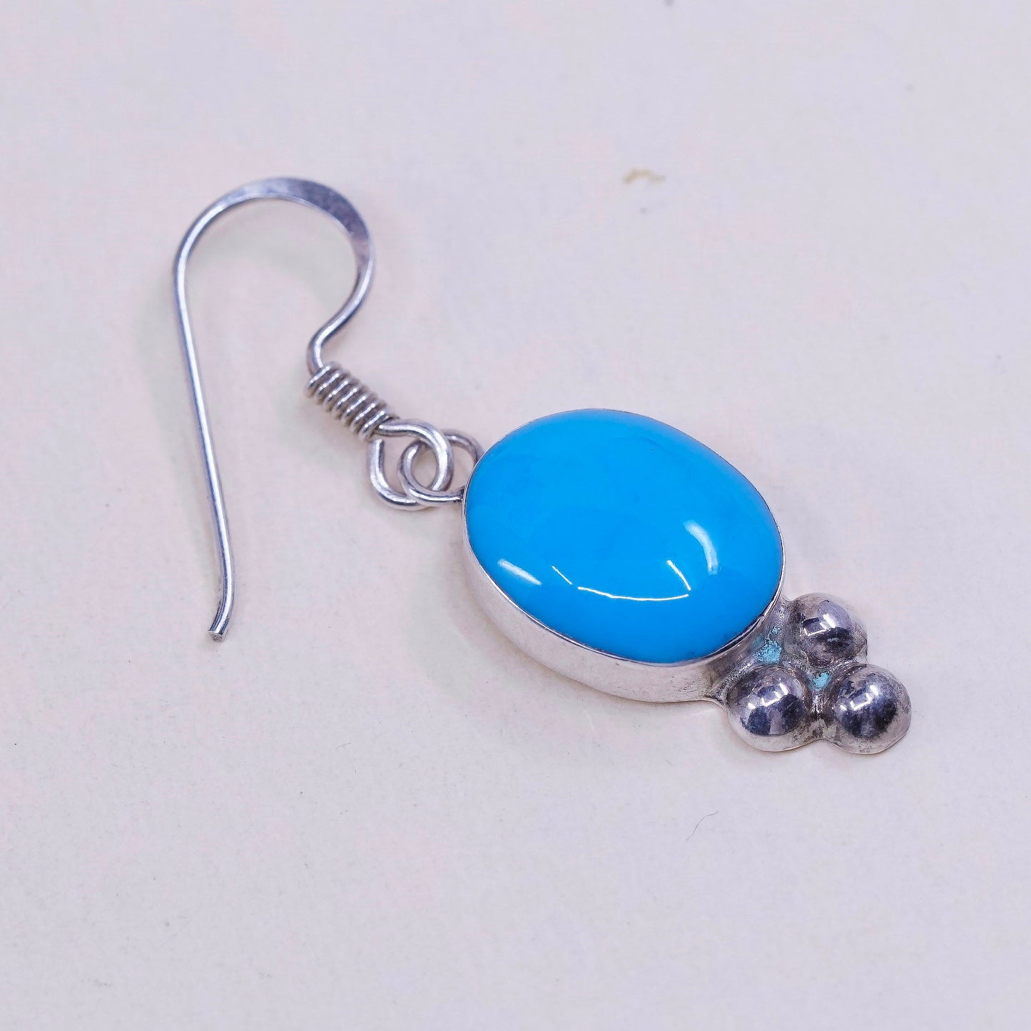Vintage Sterling 925 silver handmade earrings, with oval turquoise, Stamped 925
