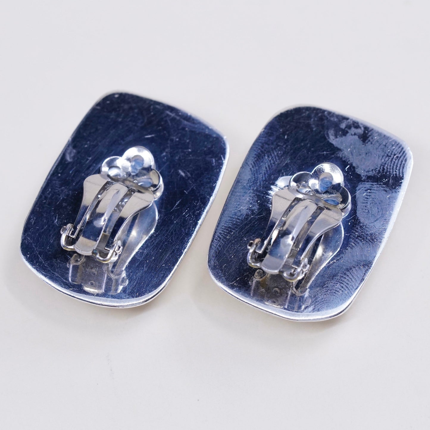 vintage Modern handmade Sterling clip on, Mexico 925 silver Ribbed earrings