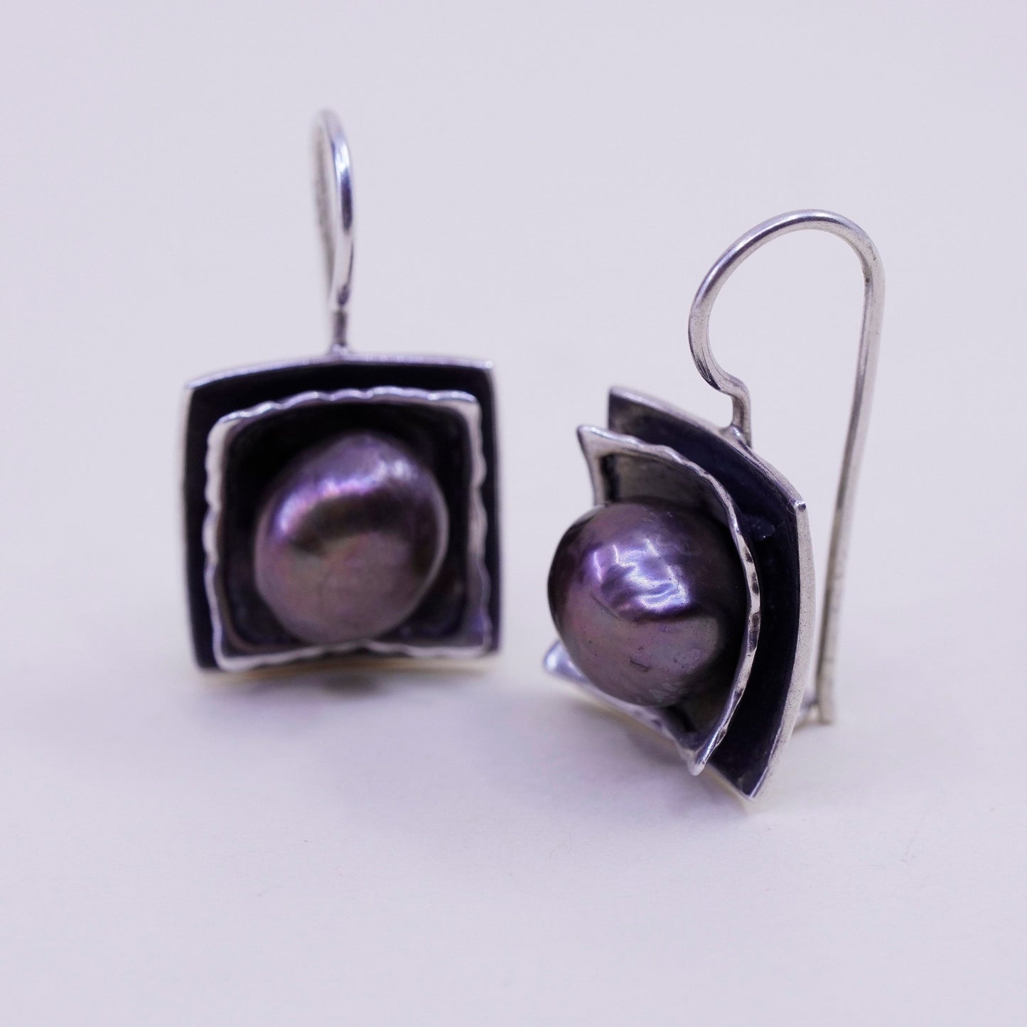 Rare! Silpada Sterling 925 silver handmade square earrings with pearl