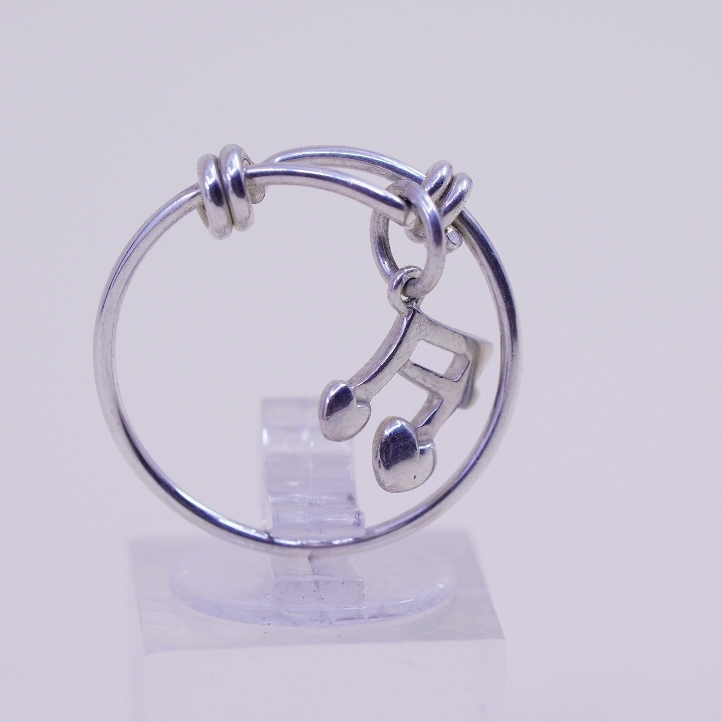 Size adjustable, vintage sterling silver handmade ring with music symbol