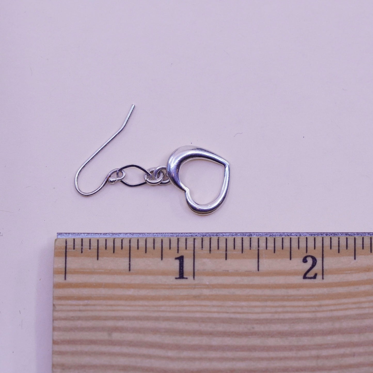 Vintage sterling silver handmade earrings, 925 heart dangles