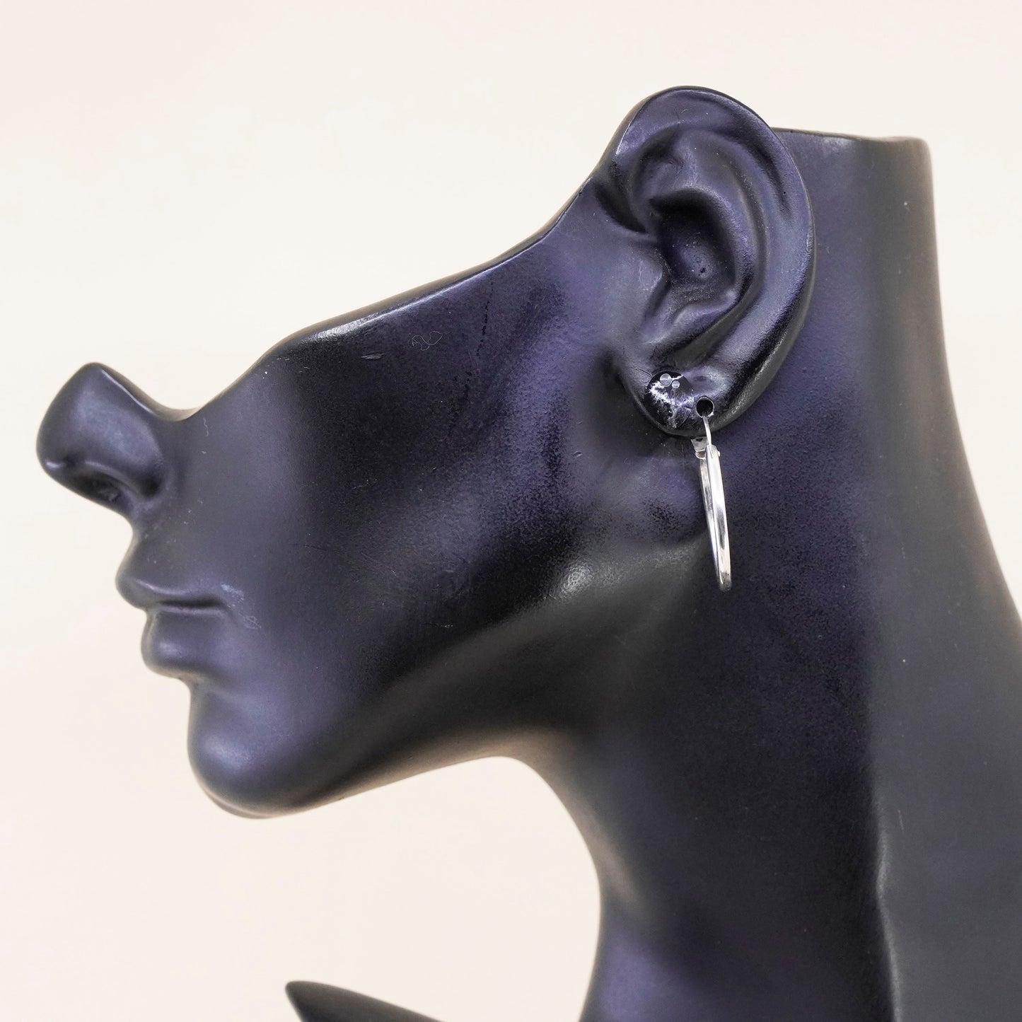 0.75”, Vintage sterling 925 silver loop earrings, minimalist primitive hoops