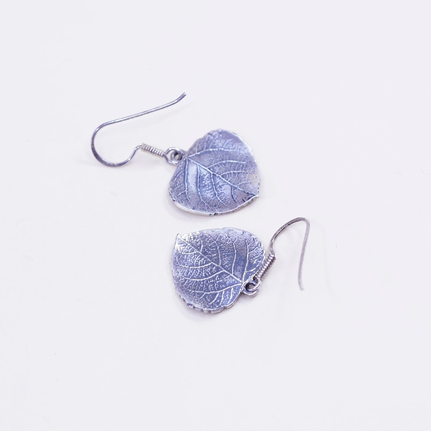 Vintage Sterling silver handmade earrings, 925 leaf dangles
