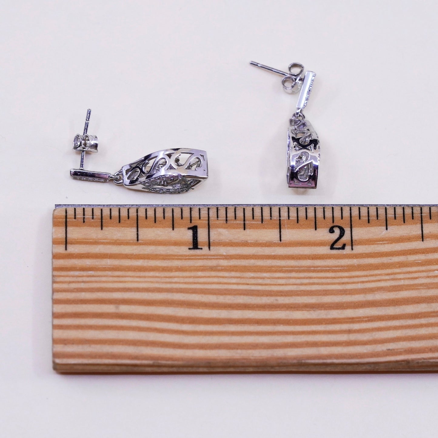 Vintage sterling 925 silver handmade earrings with dancing CZ