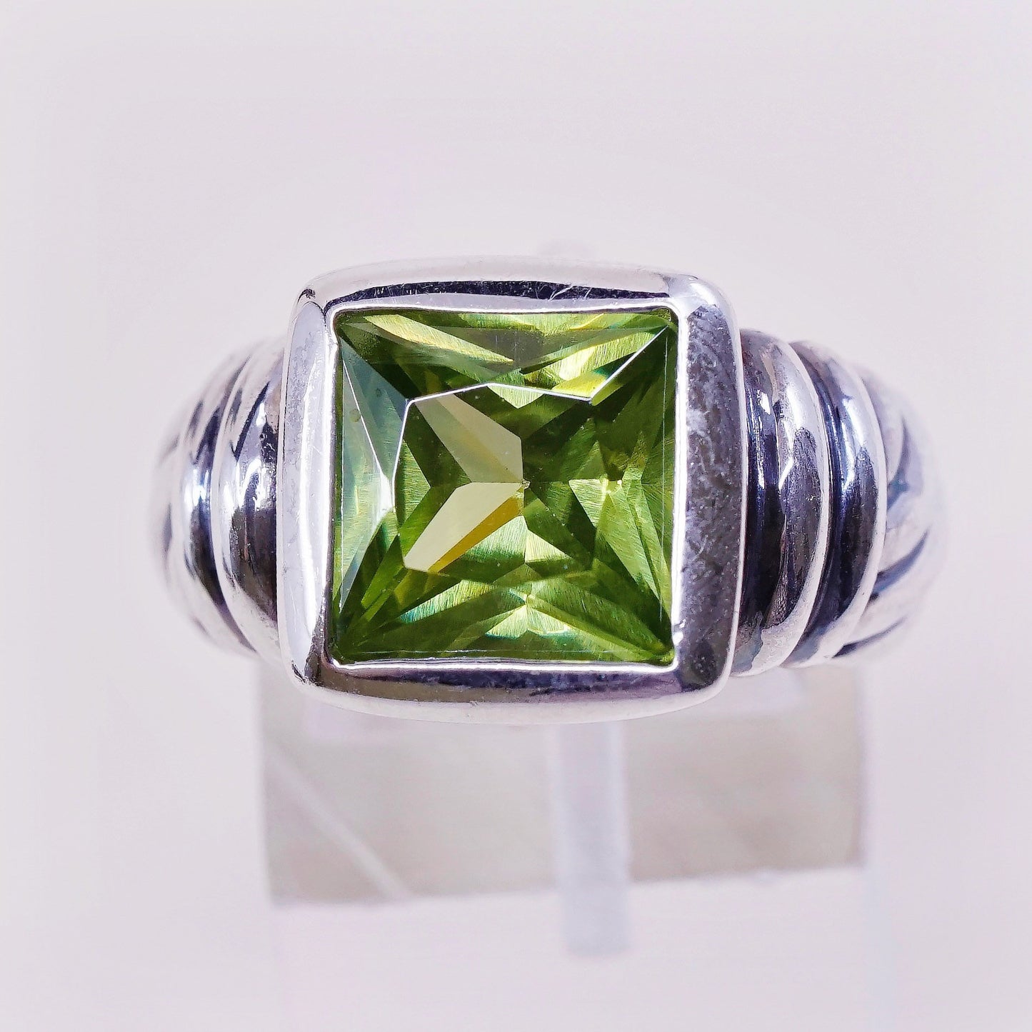 sz 7, vtg sterling 925 silver handmade statement ring with peridot