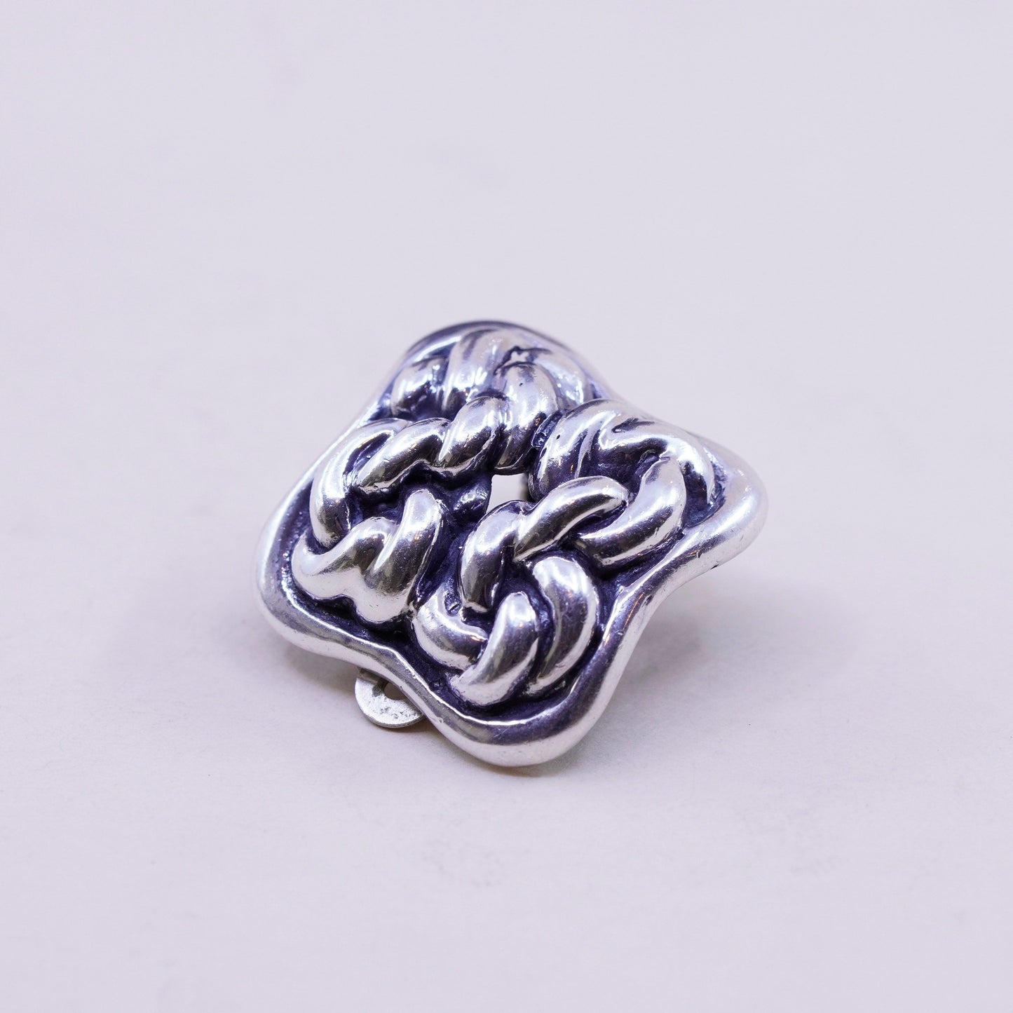 Vintage Sterling silver clip on earrings, cable textured 925 silver