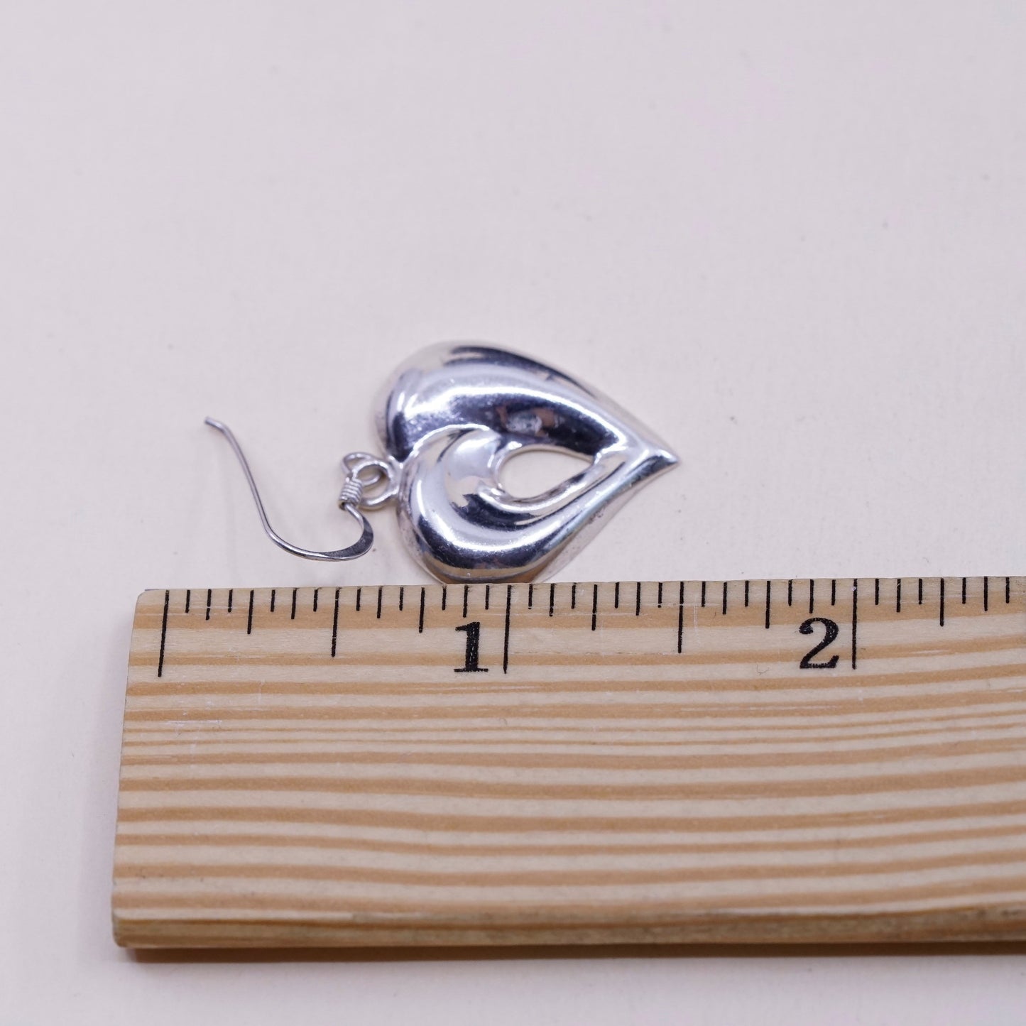 vtg sterling silver heart shaped drop earrings, puffy lightweight 925 heart