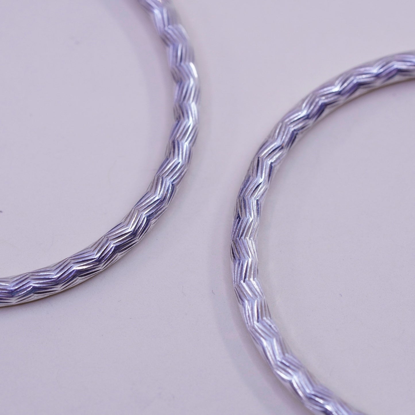1.75”, vtg sterling silver loop earrings, textured minimalist primitive hoops