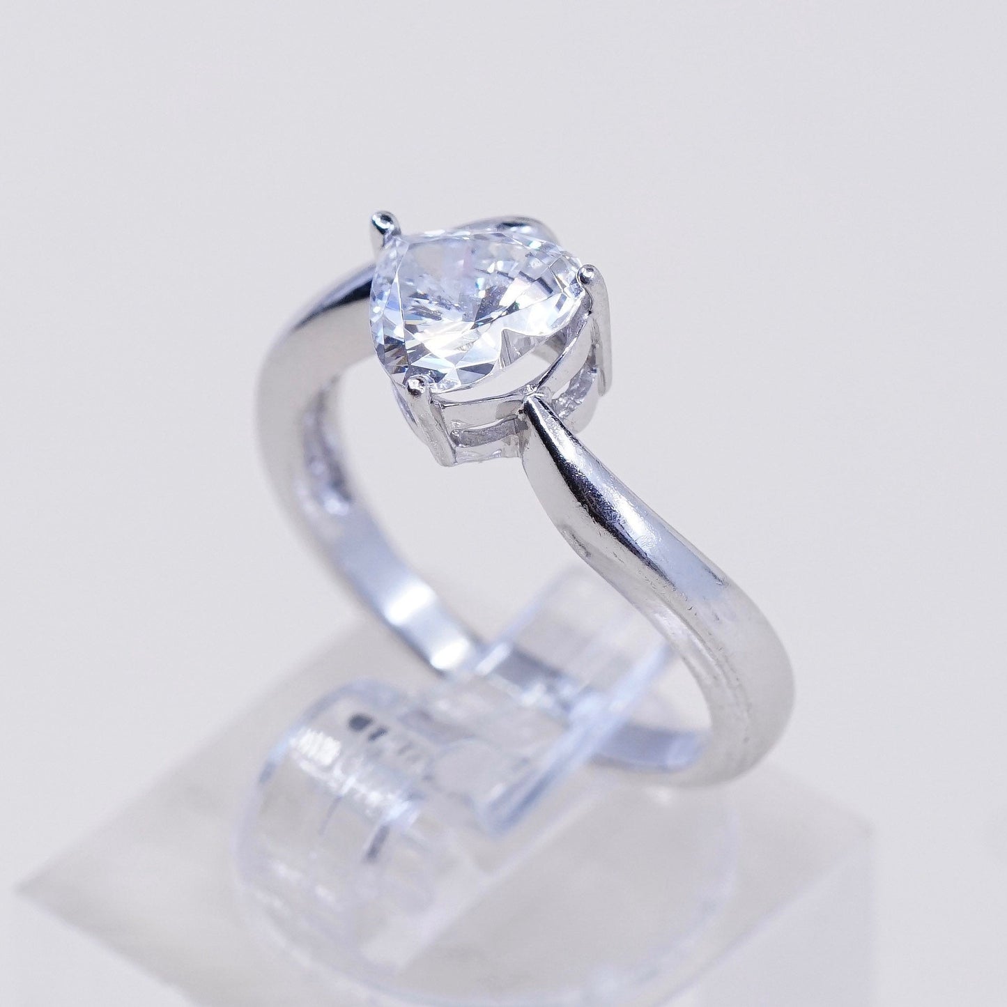 Size 6, vtg sterling silver handmade ring, stamped 925, engagement ring w/ cz