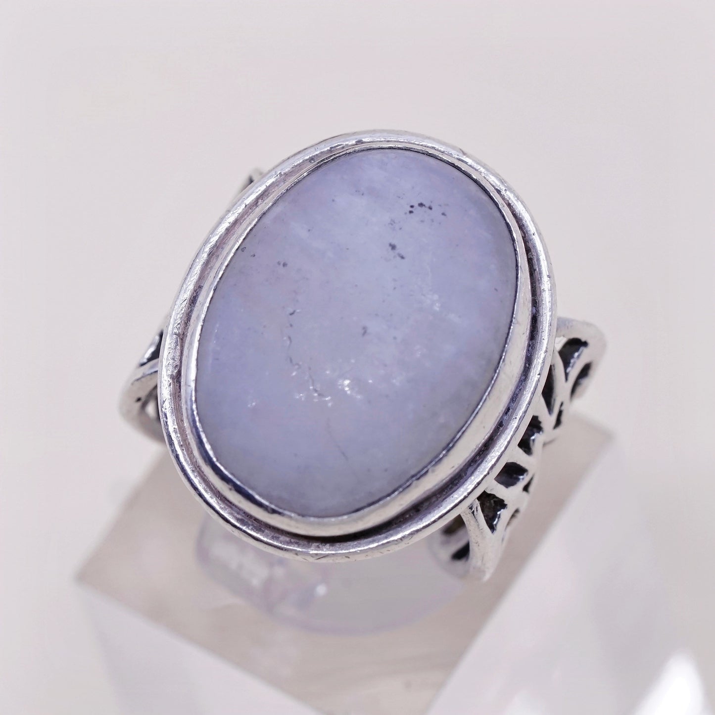 Size 6, vintage sterling 925 silver handmade filigree ring with moonstone