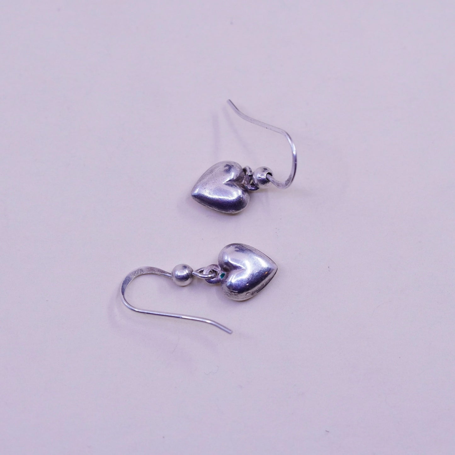 Vintage sterling silver handmade earrings, 925 heart dangles