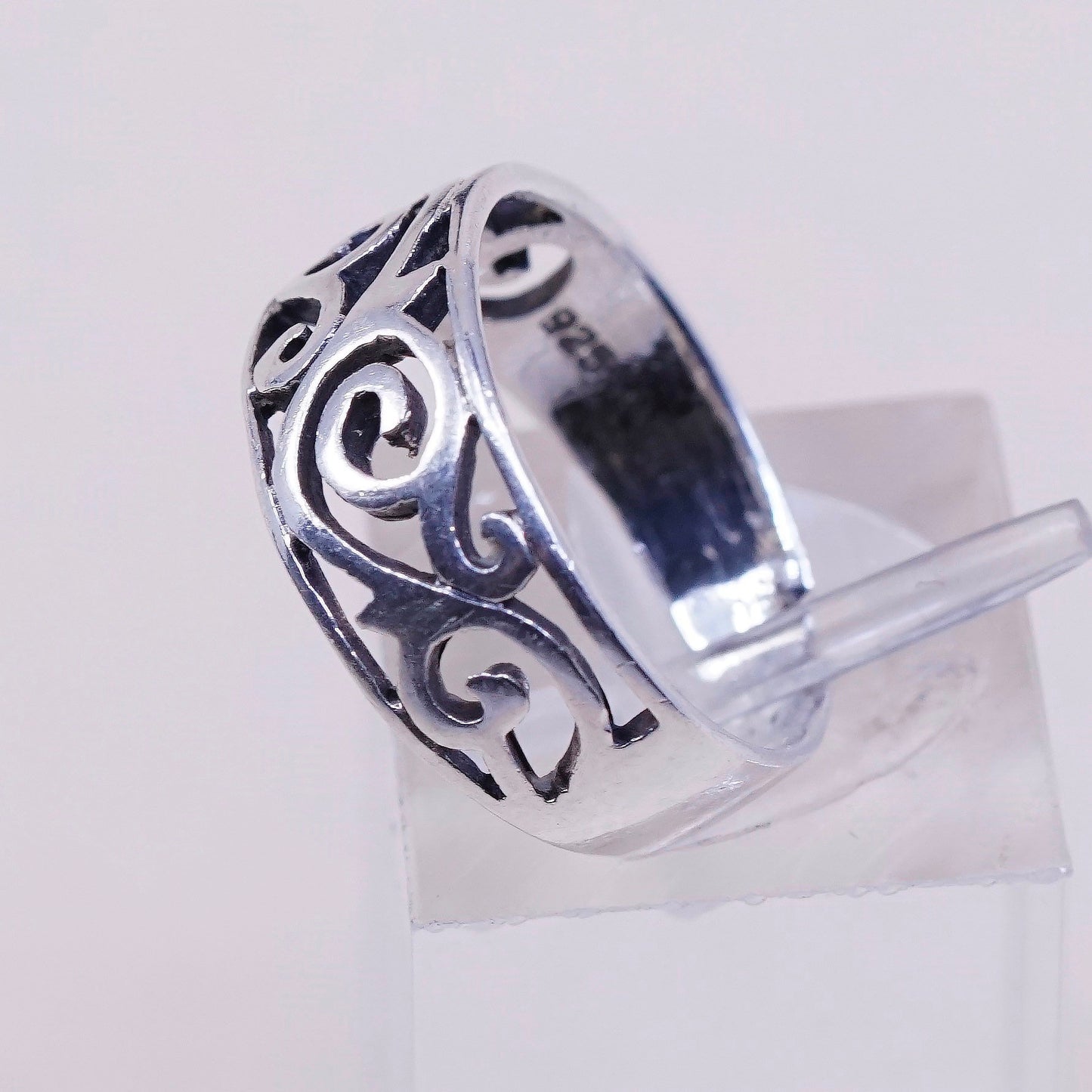 sz 6, vtg Sterling silver handmade ring, mexico 925 band w/ swirl wave