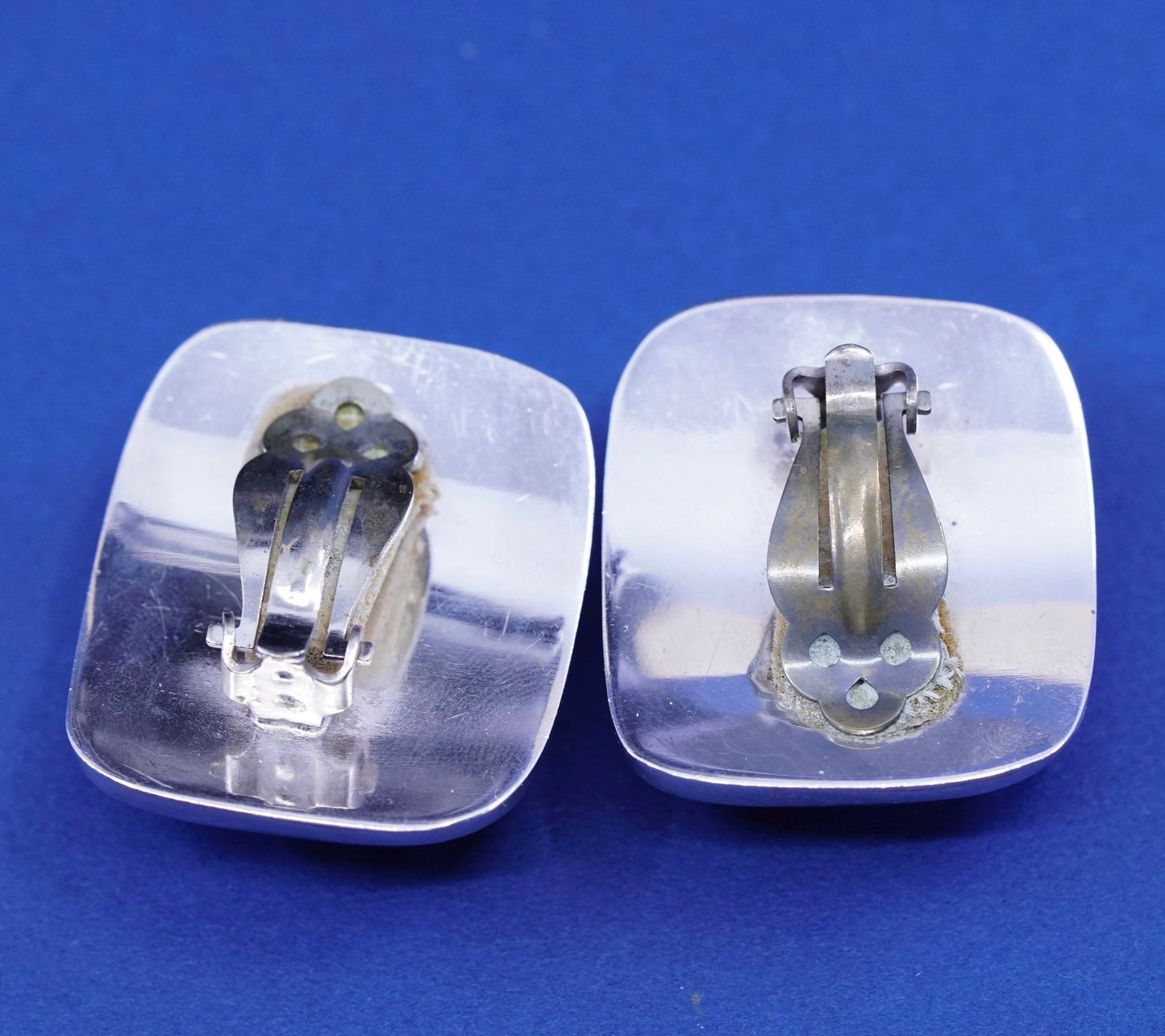 Vintage Sterling silver handmade earrings, 925 square button clip on earrings