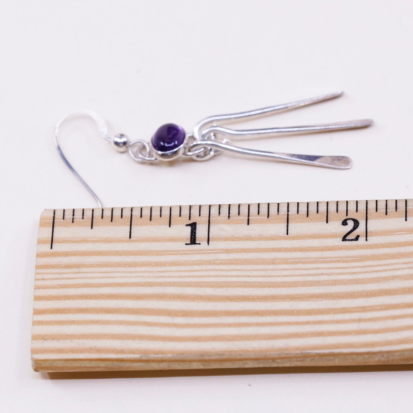 Vintage sterling silver handmade earrings, 925 fringe with amethyst