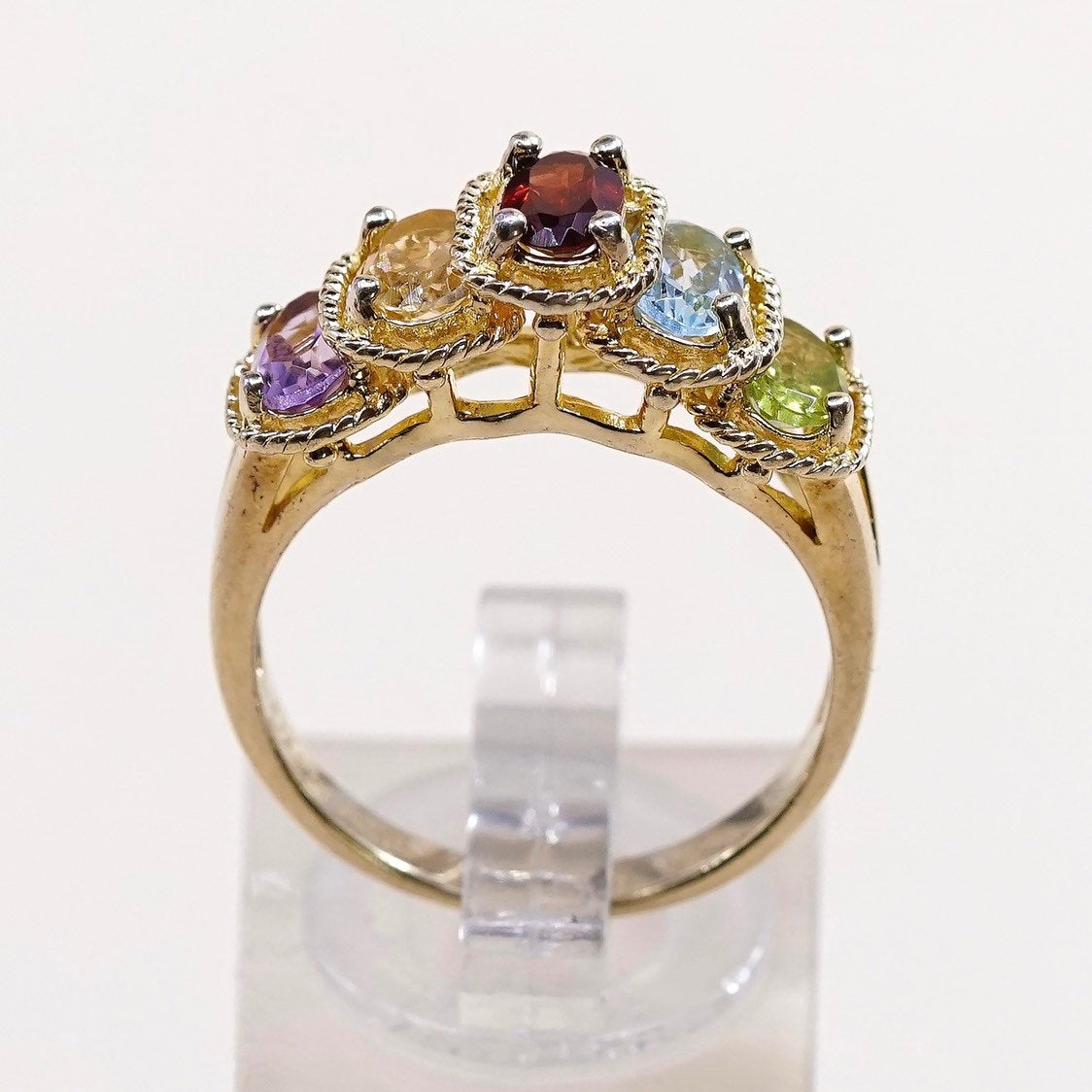 sz 8.25, Vermeil gold sterling 925 silver citrine ruby sapphire amethyst ring