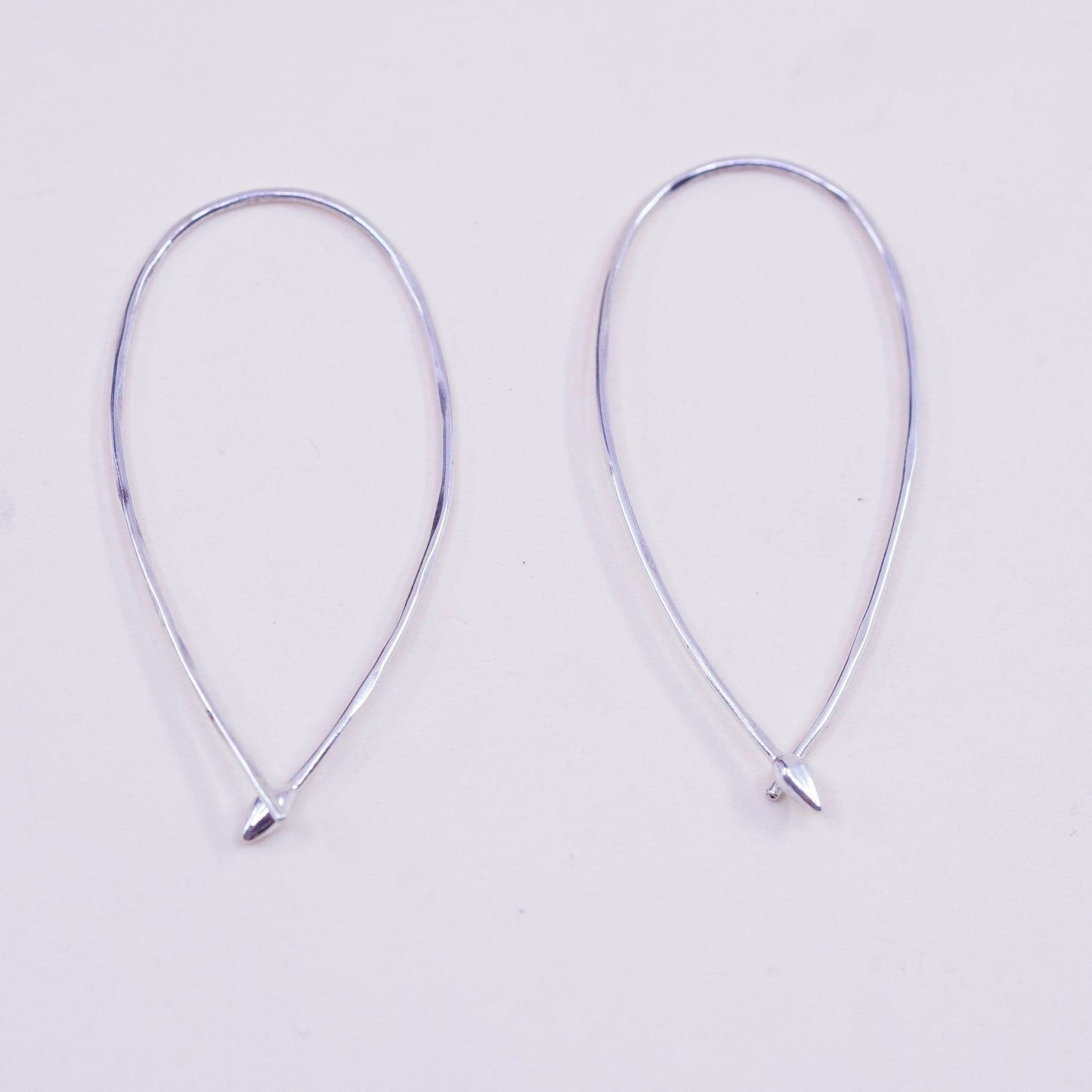 Vintage sterling silver handmade earrings, 925 textured oval dangle