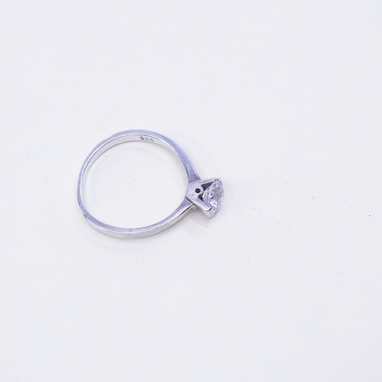 Size 7.25, Vintage sterling silver handmade ring, engagement ring with cz