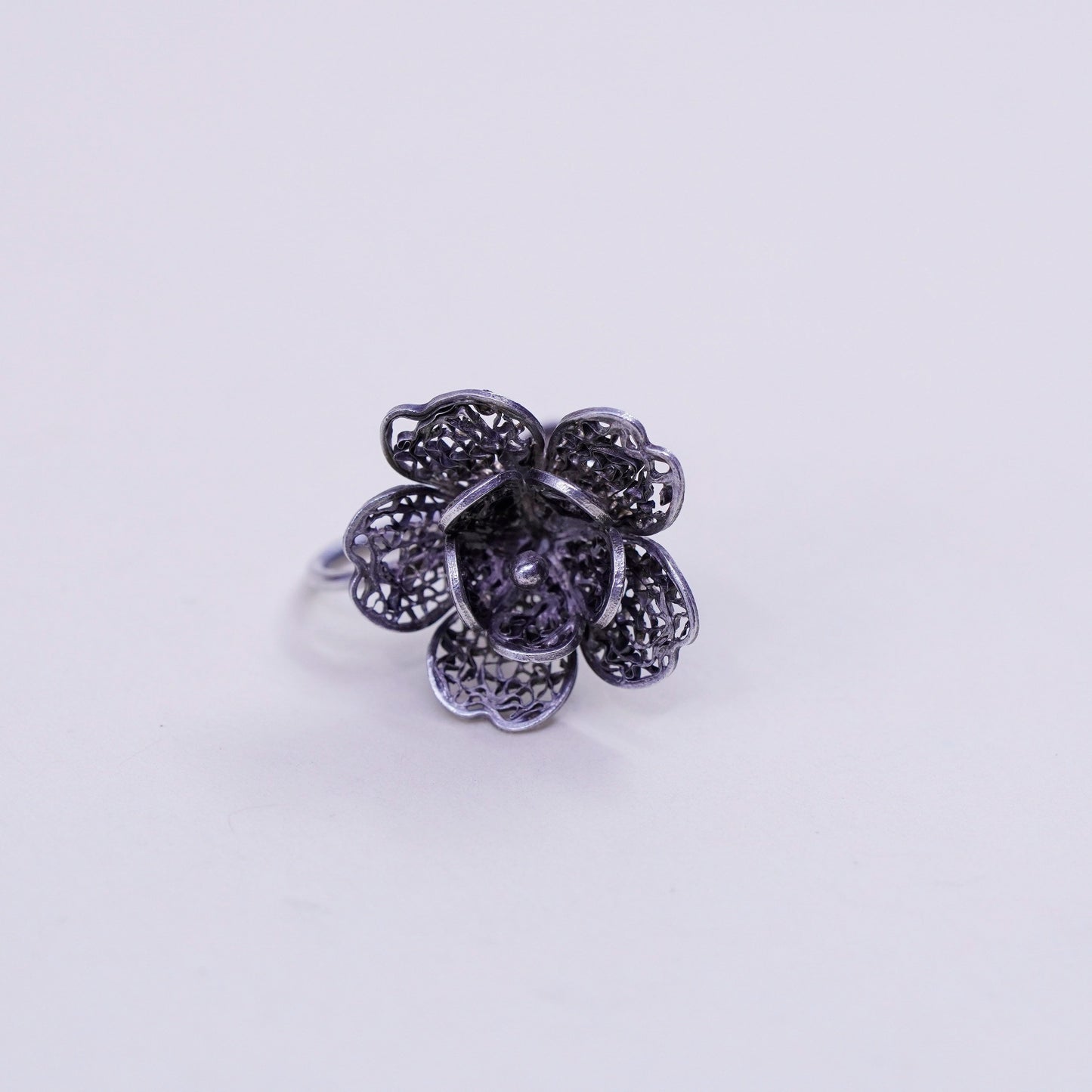 1950s Vintage sterling silver earrings, 925 filigree flower screw back earrings