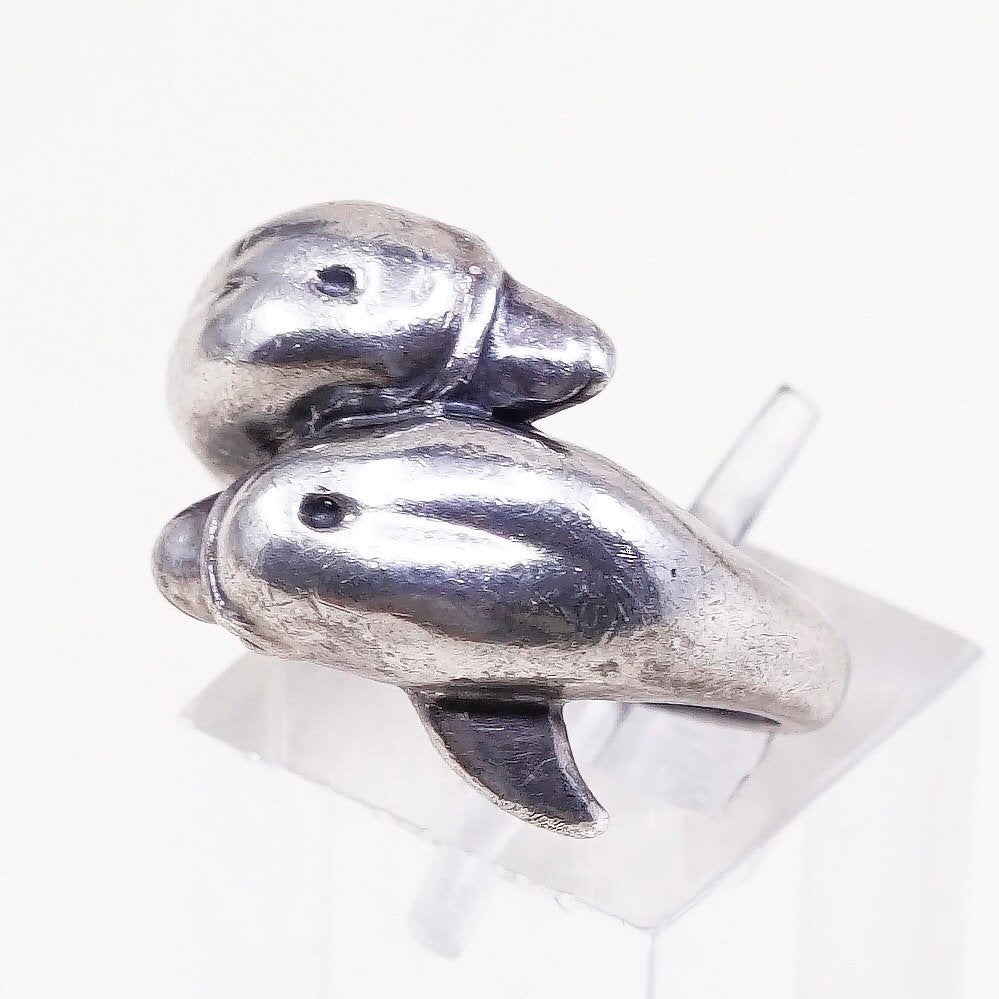 Size 5.5, vtg sterling silver handmade ring, 925 silver handmade dolphin ring