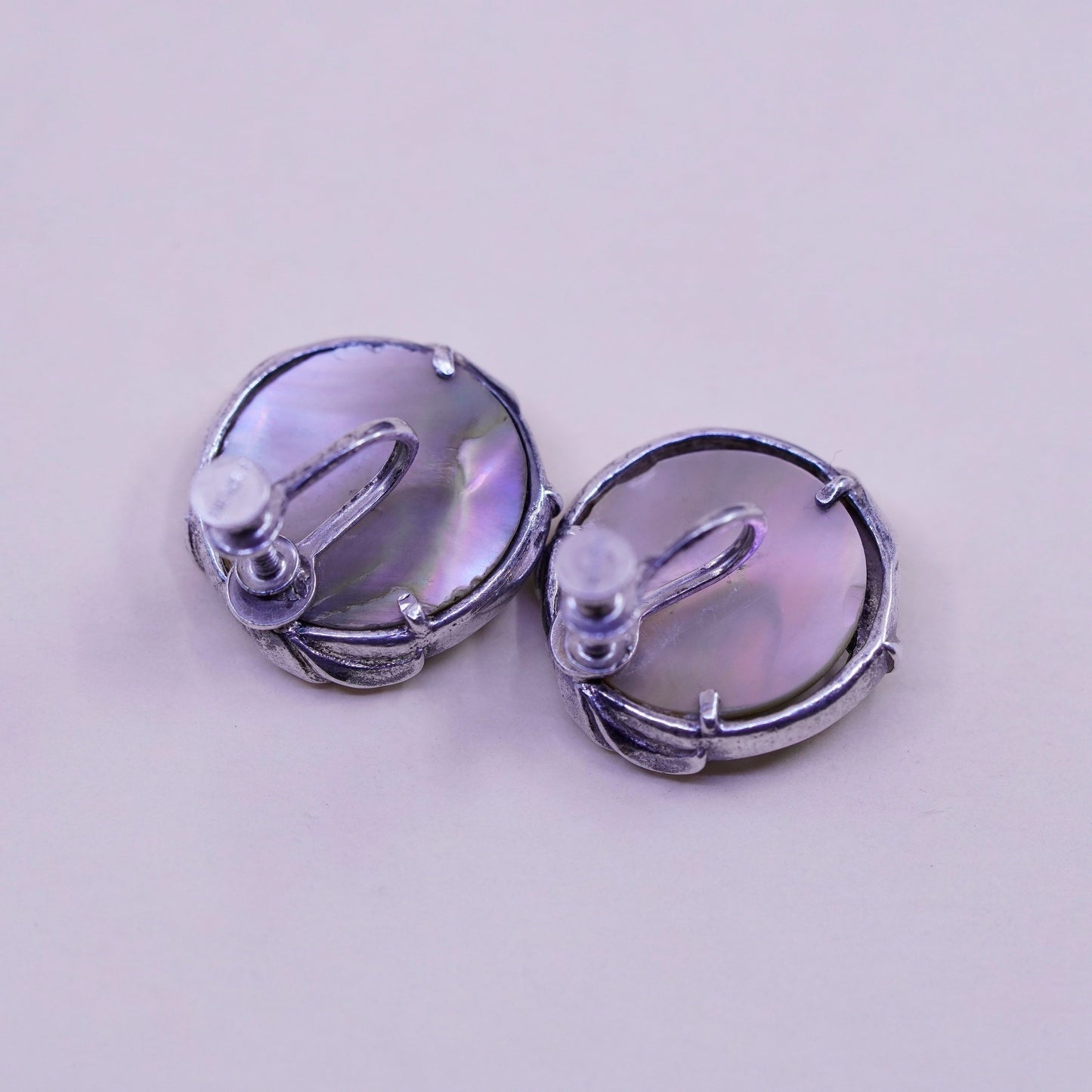 Vintage sterling 925 silver handmade screw back earrings with abalone