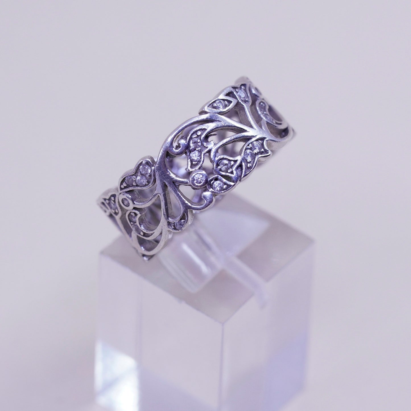 Size 9, vintage Sterling silver ring, 925 silver ring band with round cut cz