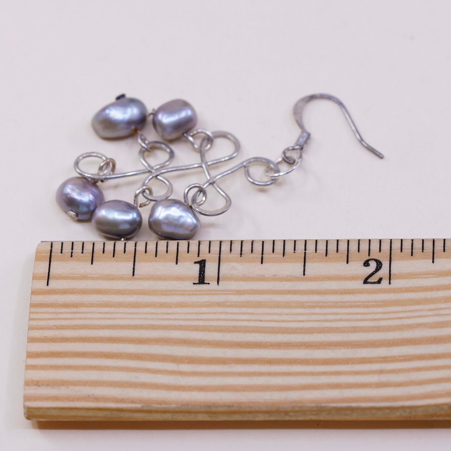 vtg Sterling silver handmade earrings, 925 w/ cluster gray pearl, Silver tested