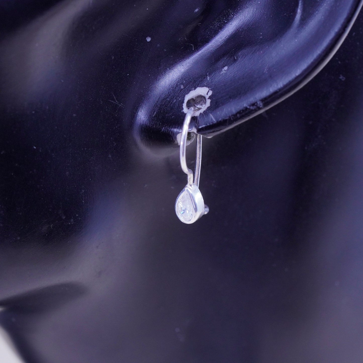 Vintage Sterling silver handmade earrings, Dangles w/ teardrop crystal dangles