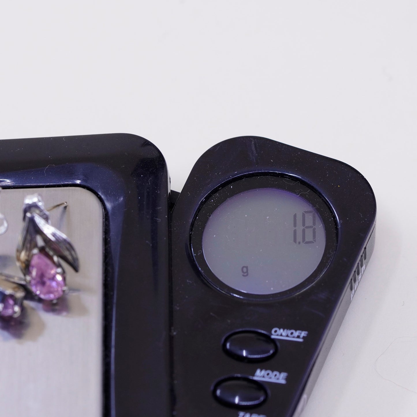 Vintage sterling 925 silver studs earrings with pink Cz and leaf