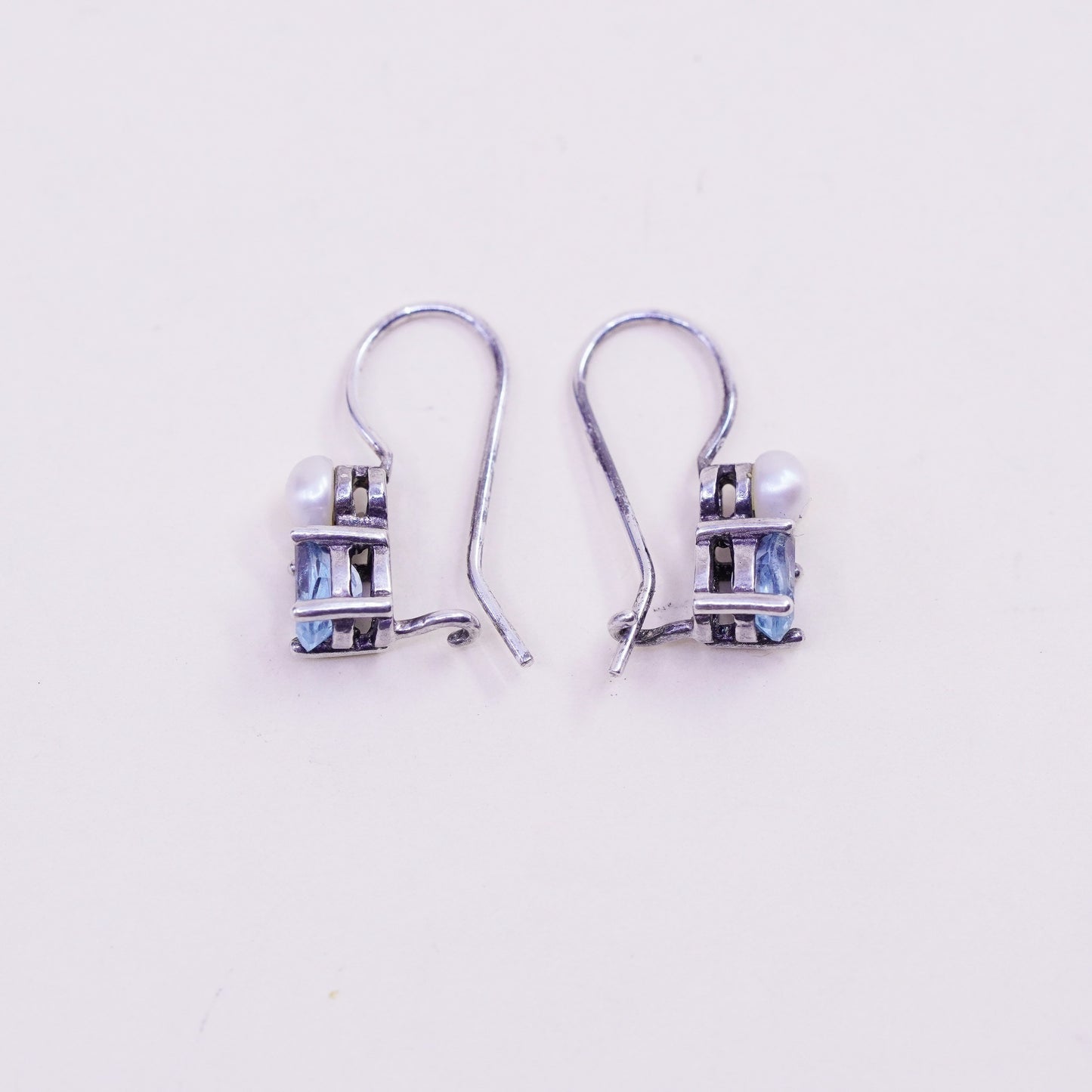 Vintage sterling silver handmade earrings, 925 hooks with topaz drops