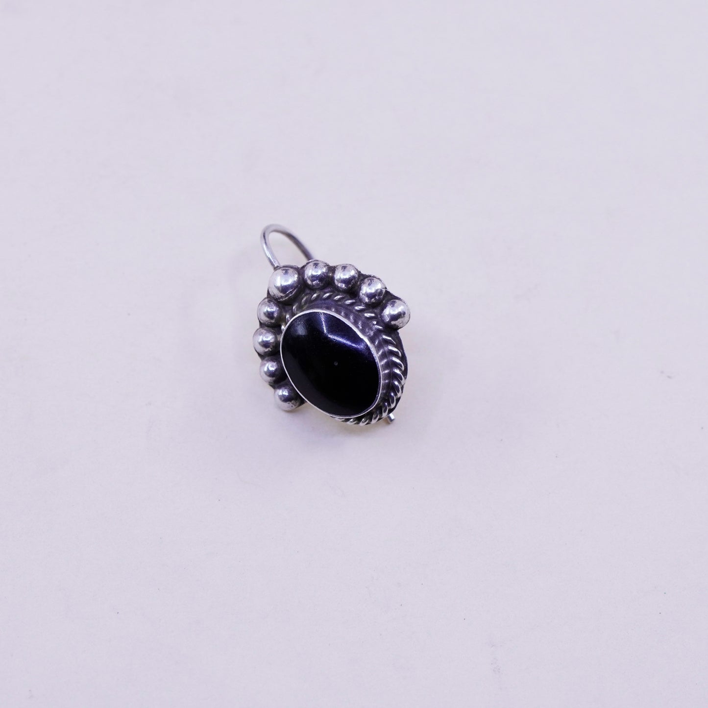 Vintage Sterling 925 silver handmade earrings with oval obsidian drops