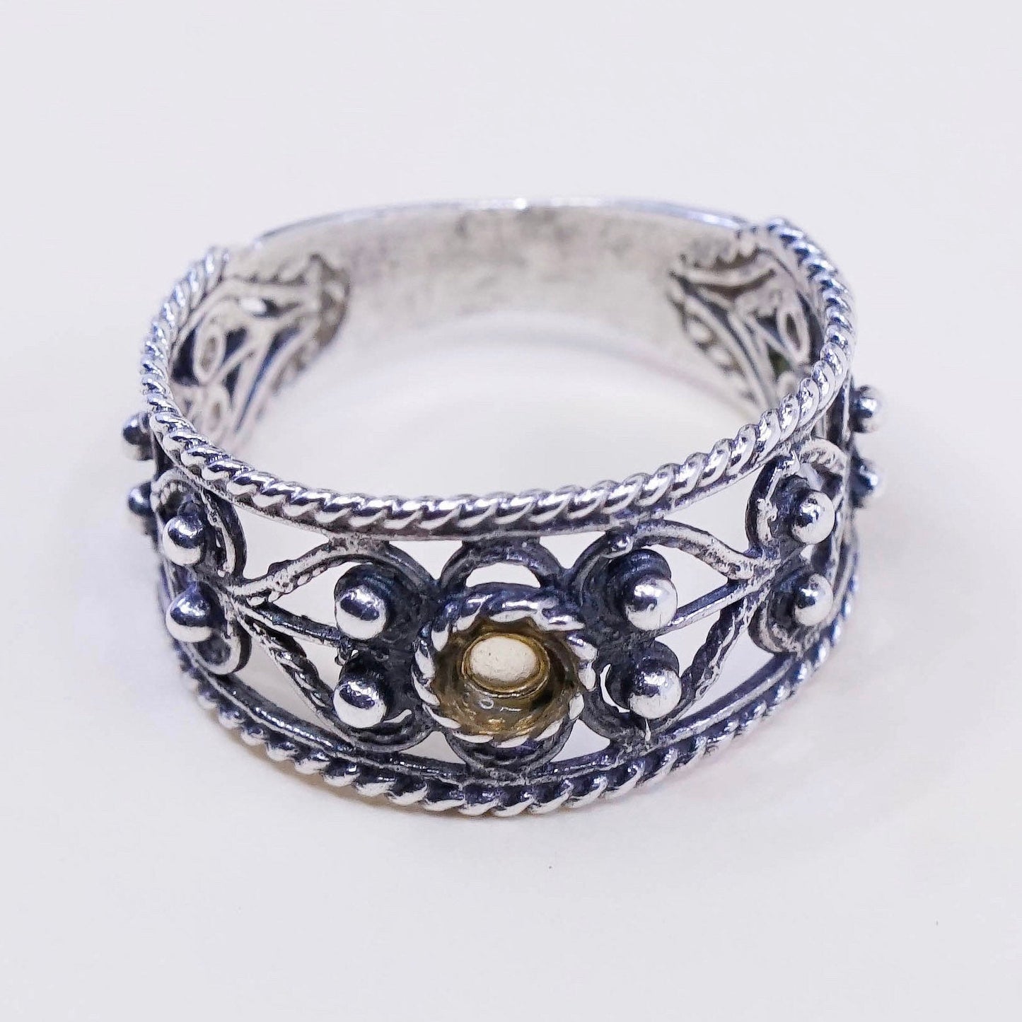 Size 6.25, vintage sterling silver handmade ring, 925 filigree band
