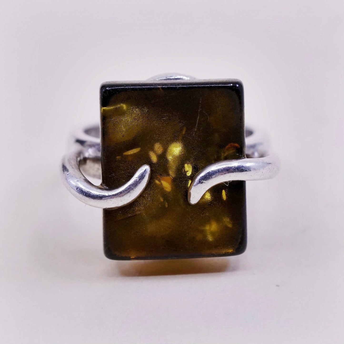 Size 3.25, Vintage sterling silver handmade ring, Mexico 925 with Amber