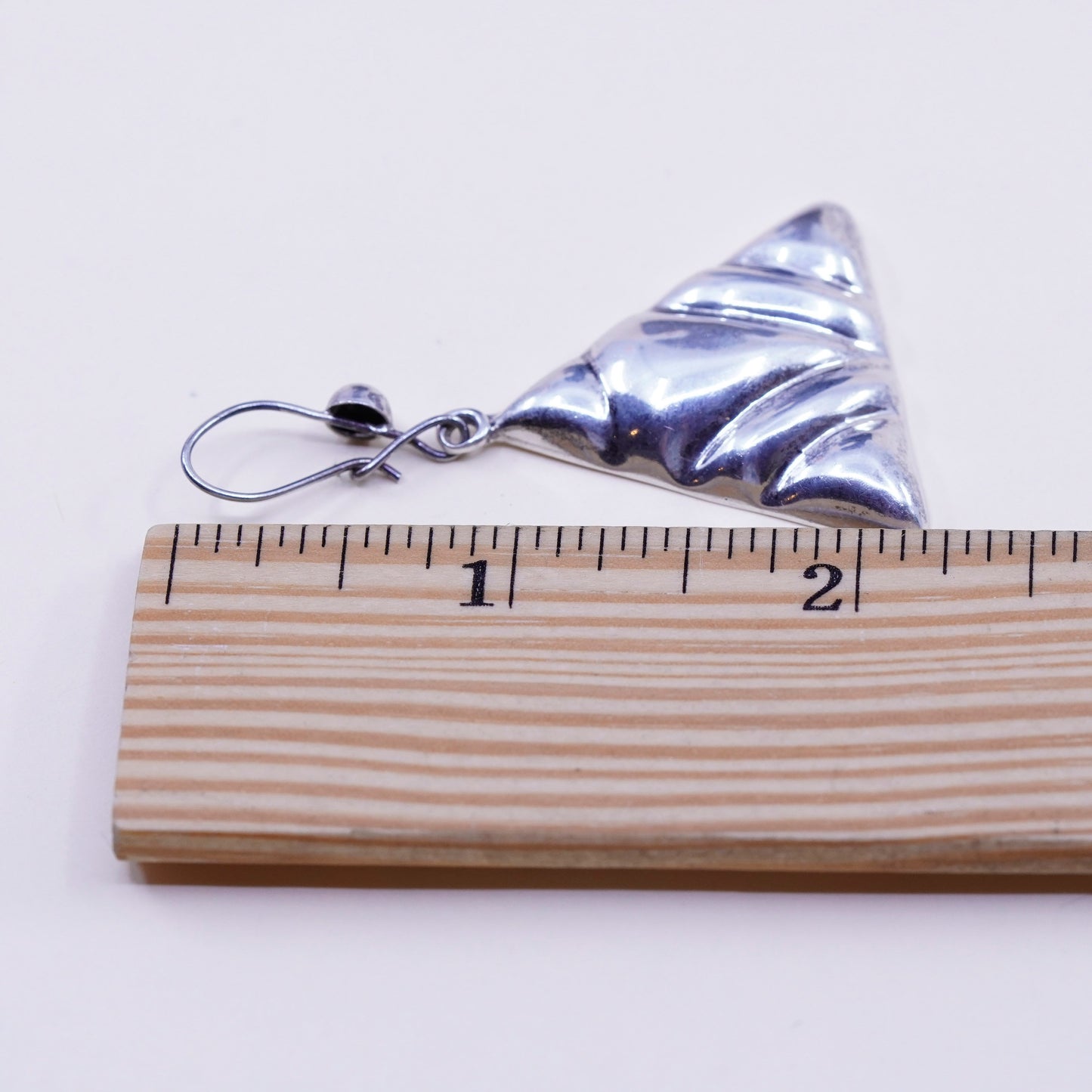 Vintage handmade puffy sterling 925 silver ribbed triangular earrings