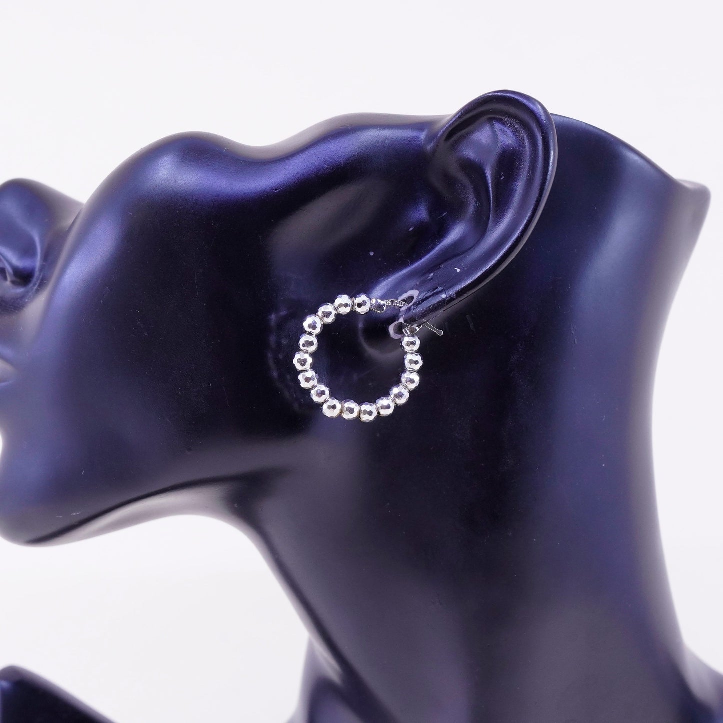 1”, Vintage sterling 925 silver loop handmade earrings, beaded hoops
