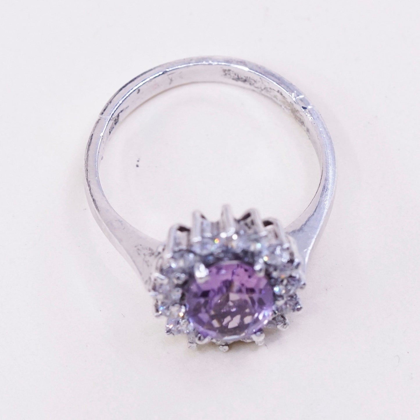 sz 5.75, vintage Sterling silver handmade cocktail ring, 925 w/ amethyst N Cz